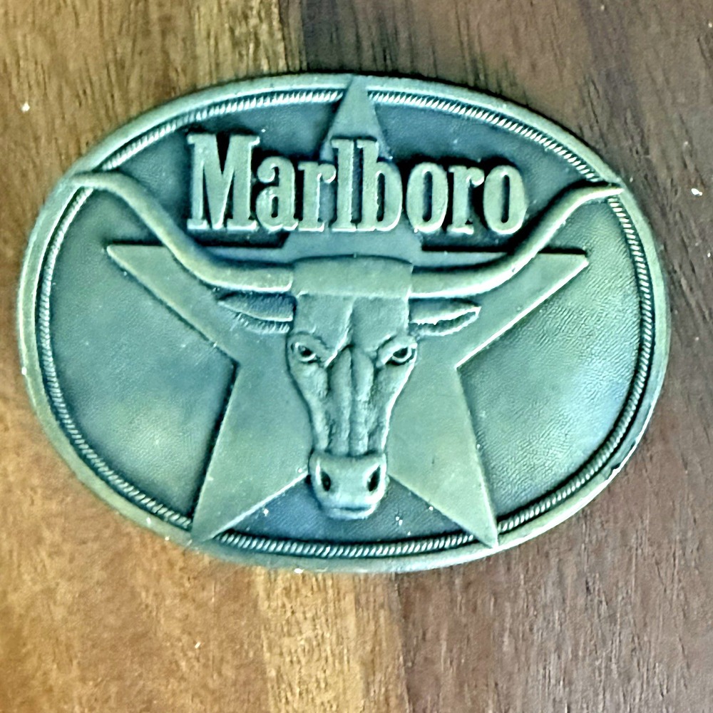 Vintage 1987 Marlboro Solid Brass Belt Buckle Longhorn Bull Philip Morris USA